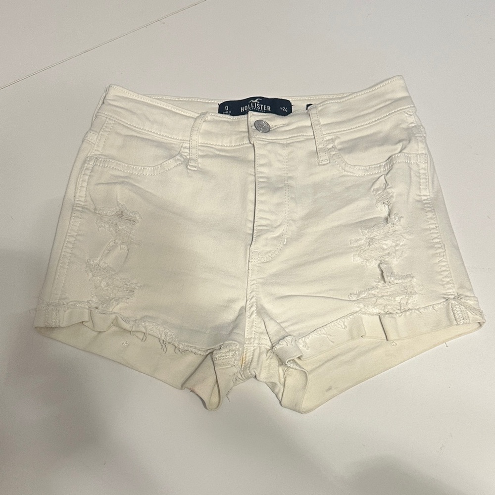 Hollister Women's Cream Distressed Jean Shorts